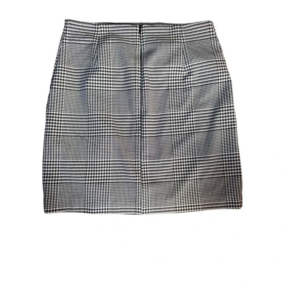 Rachel Zoe‎ Plaid Mini Skirt Black White Glen Check Front Slit Size 4